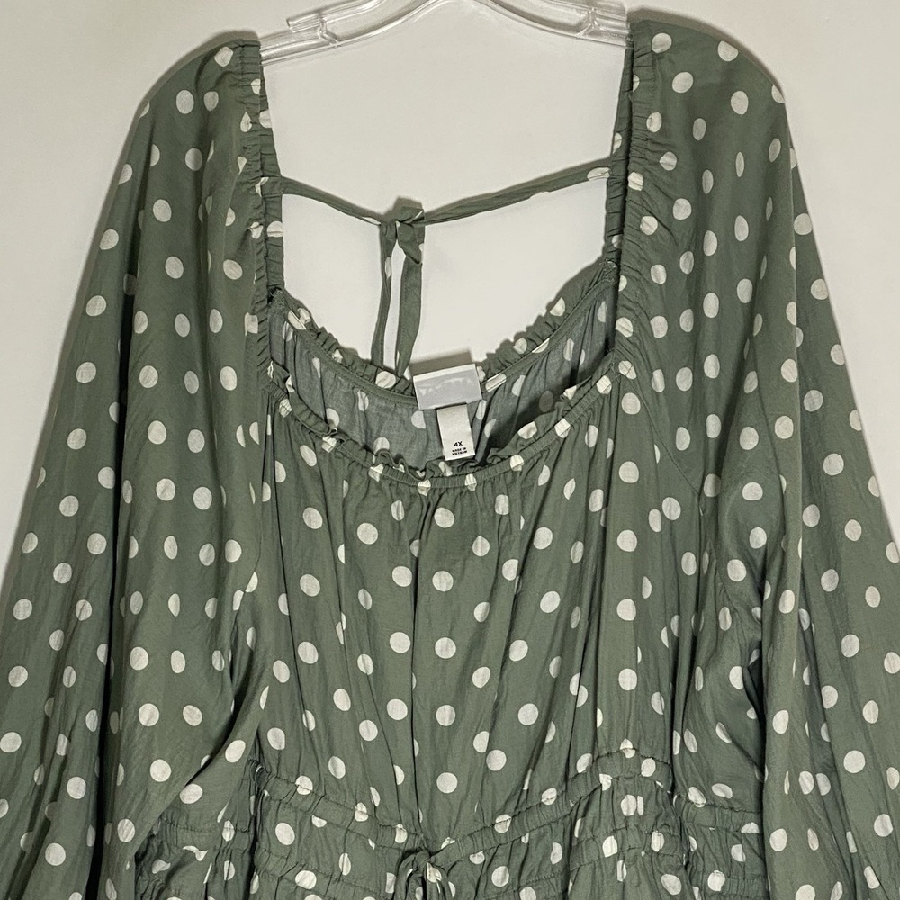 Ava & Viv Top Womens 4X Green White Polka Dot Whimsy Chic Boho Cowgirl Blouse - Picture 2 of 16